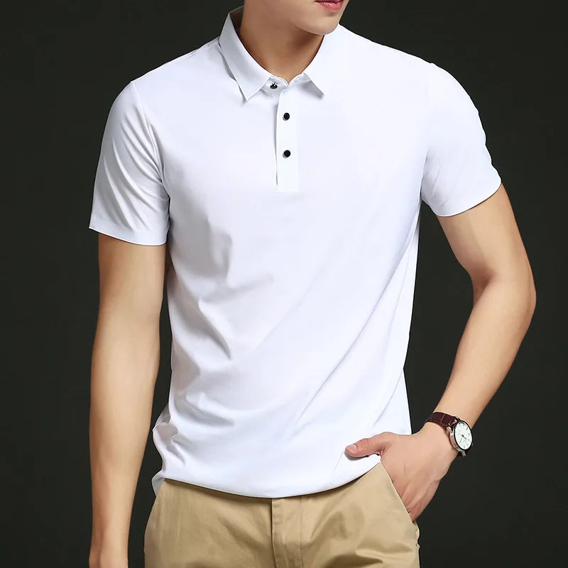 Camisa Polo Masculina em Seda Gelo branco