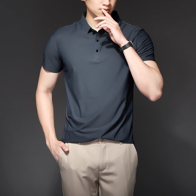 Camisa Polo Masculina em Seda Gelo preto